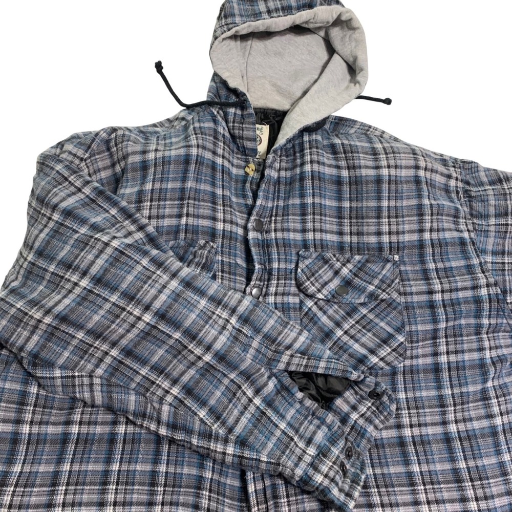 Bay Trading Co Mens 2XL Blue Plaid Quilted Flannel Hooded Shirt Jacket Shacket